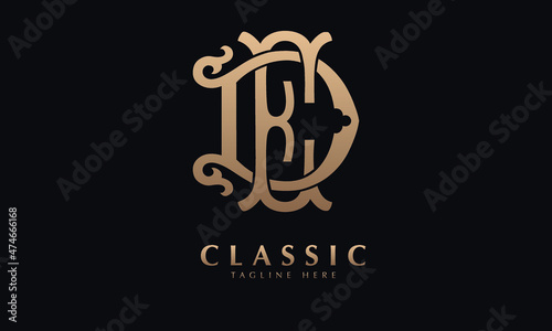 Alphabet ED or DE illustration monogram vector logo template in classic royal color and black background