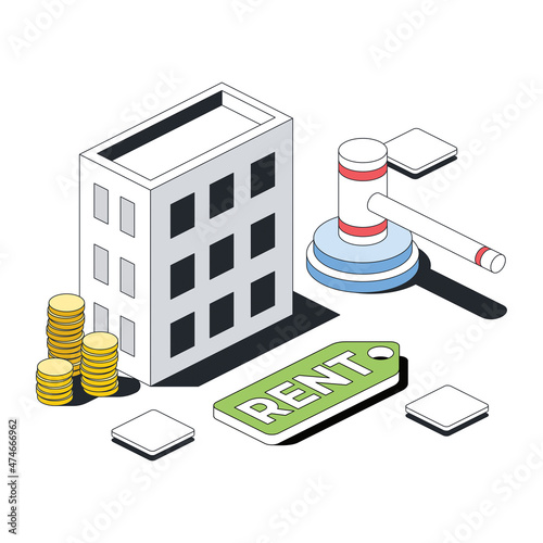 Real estate house, coins, bargain lease bargain sale. Vector 3d sketch line isometric style, color icon illustration. Creative design idea and infographics elements.