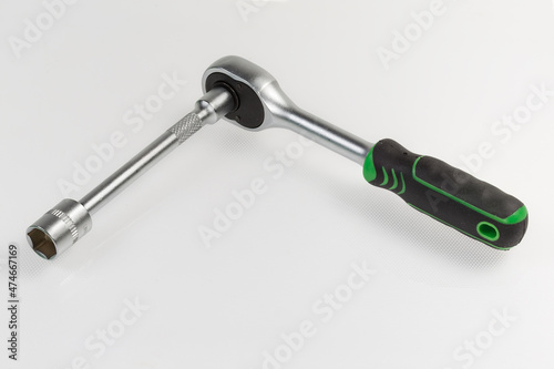 Ratchet wrench with inserted hexagonal socket with long adapter