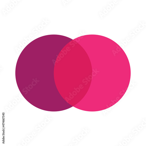 Two intersecting circle. Colored icon. Pink and purple. Business diagram. Merge concept. Vector illustration. Stock image.
