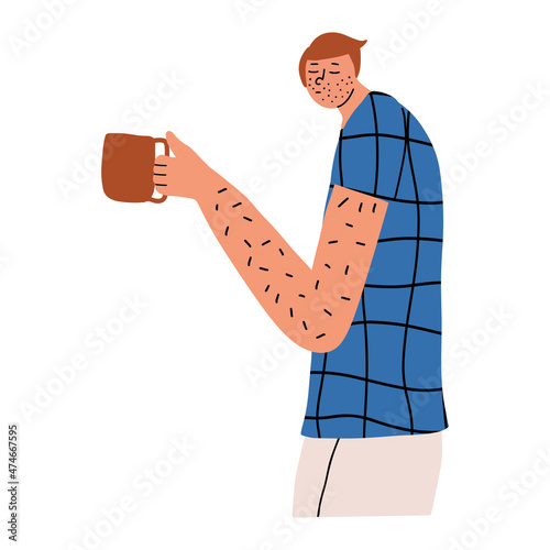 Chronic lack of sleep, tiredness in the morning. Depressive disorder. Vector hand drawing illustration.