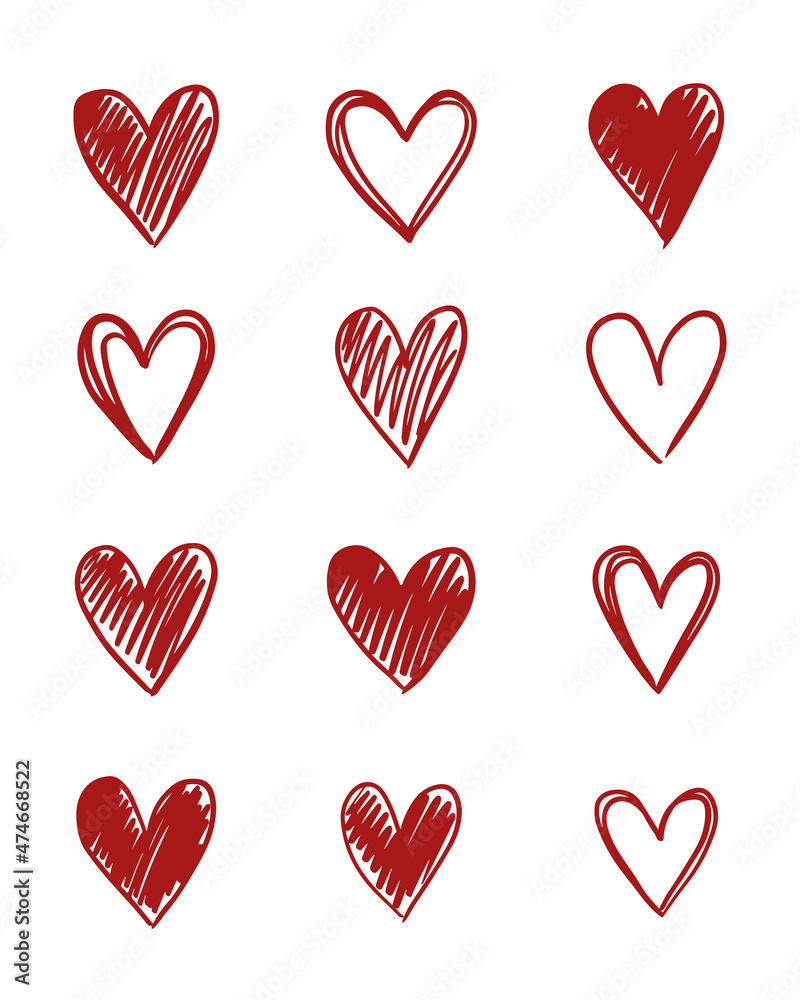 A set of hand-drawn hearts. Vector illustration for Valentine's Day A set of hand-drawn hearts. Vector illustration for Valentine's Day