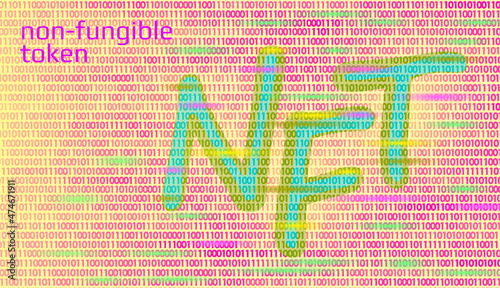 3D NFT Non Fungible unique cryptocurrency. Blockchain art crypto security code.Data stored digital photo object certificate ownership.Technology vector illustration