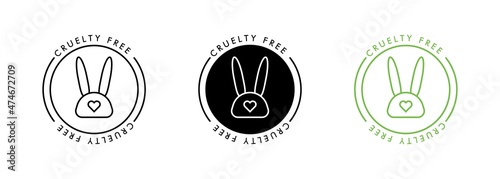 Cruelty Free. Not Tested on Animals. Animal cruelty free icon set. Product not tested on animals sign with rabbit silhouette symbol. Vector