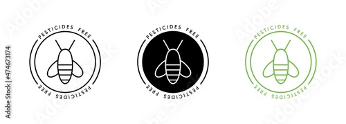 Pesticides free. No Pesticides emblem. Pesticides free vector icon. Danger free and poison free marking for healthy farm vegetables and food products. Organic product abstract.