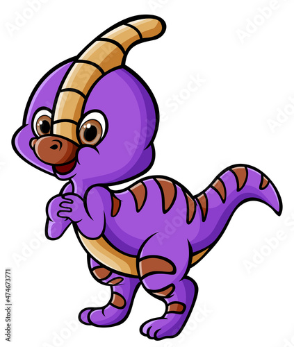 The parasaurolophus is standing with the cute face