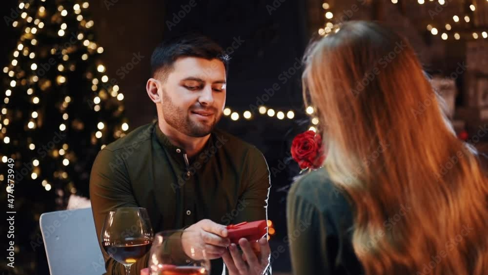 Man makes wedding proposal. Sweet lovely couple having a romantic