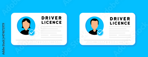 Driver license. ID card Icon. Identification card, identity verification, person data. Identity card with a photograph of a man and a woman. Driver license id with photo avatar icon. Vector.