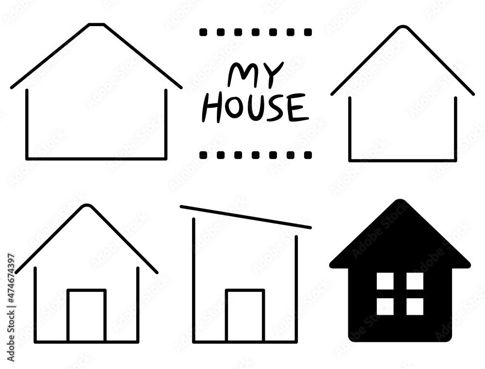 家のシンプルな線画アイコンセット　House icon line drawing
