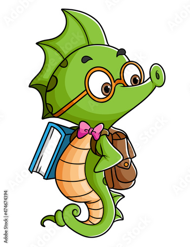 The seahorse student is ready for school