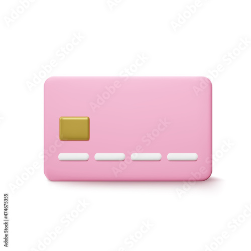 Cartoon style pink credit card. Banking operation. Financial transactions and payments. Credit card for online payment or shopping