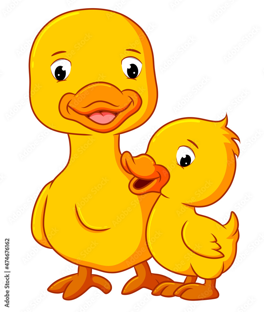The duck is talking and playing with the mother duck The duck is talking and playing with the mother duck