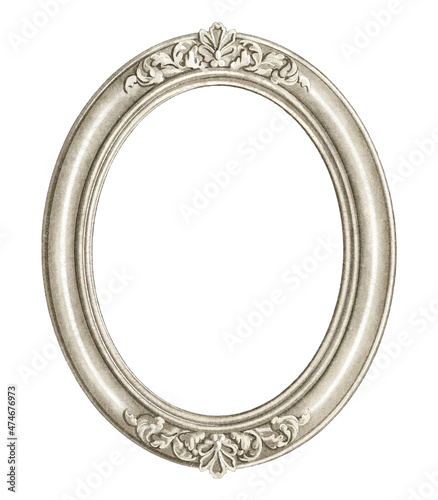 Foto Watercolor vintage antique silver ellipse border pendant with empty space isolated on white background
