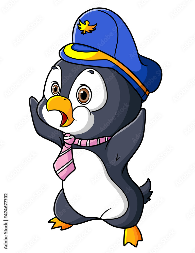 Naklejka premium The little penguin is shocked and wearing cap