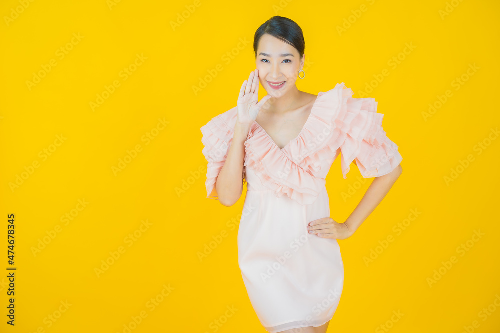 Portrait beautiful young asian woman smile with action Portrait beautiful young asian woman smile with action