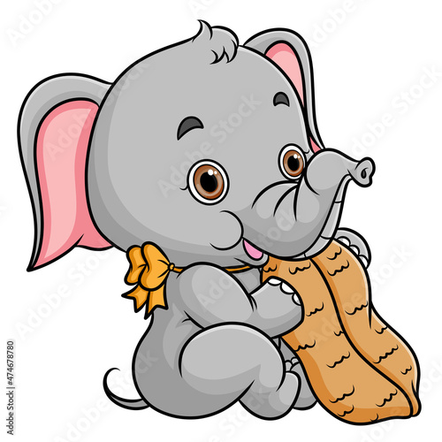The little elephant is eating big peanut