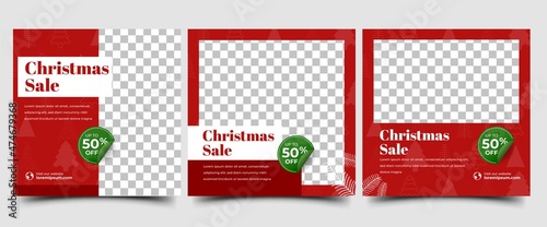 Christmas sale square banner template design collections. Editable modern promotion banner with place for the photo. Usable for social media post, banner, card, and website.	