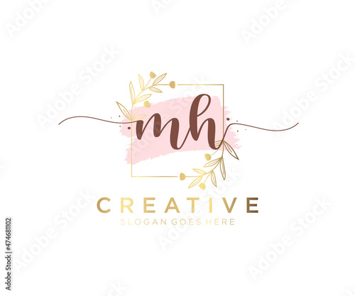 Initial MH feminine logo. Usable for Nature, Salon, Spa, Cosmetic and Beauty Logos. Flat Vector Logo Design Template Element.