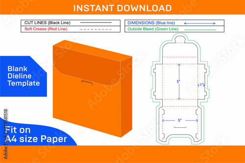 Labeling cardboard box or paper packaging dieline template and 3D vector file Blank dieline template
