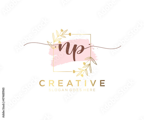 Initial NP feminine logo. Usable for Nature, Salon, Spa, Cosmetic and Beauty Logos. Flat Vector Logo Design Template Element.