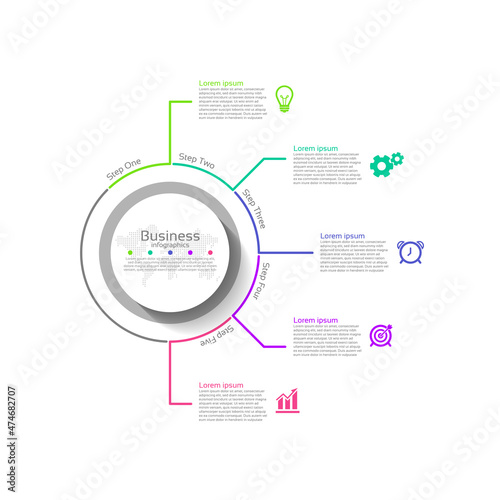 ฺฺBusiness infographic flat abstract background  template circle colorful with 5 step