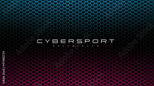 Obraz na płótnie CYBERSPORT abstract background with neon colors and pattern of hexagons. Vivid gradient banner with geometric pattern. Esports concept. Design for gaming and cyber sports events. w salonie