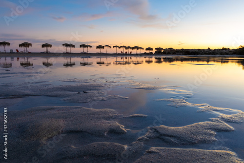 Stunning sunrise over the shallow waters of the Elafonisi lagoon  deer island  on the southwest tip of Crete  Chania region  Greece.