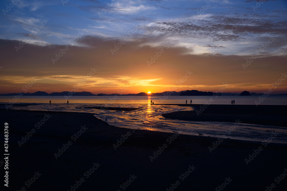 Beautiful sunset at Tubkaek beach, Krabi province, Thailand.