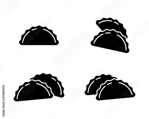 Empanada silhouette icons set. Black simple vector of Spanish fried patty or cheburek. Contour isolated pictogram on white background