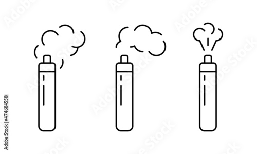 Electronic cigarette, linear icons set. Cylindrical vape with different shapes of smoke. Outline simple vector of smoking device. Contour isolated pictogram on white background photo