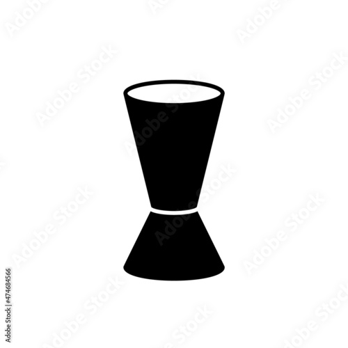 Bar jigger silhouette icon. Black simple vector of measuring cup for making cocktail. Contour isolated pictogram on white background photo