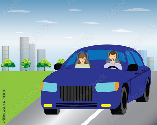 Car on the highway in the city.