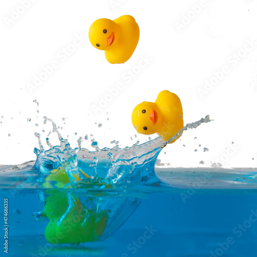 Yellow rubber ducks bathe, background for baby products for washing