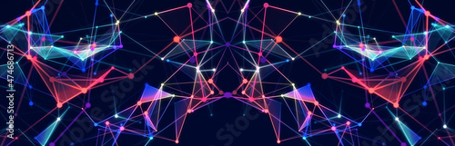 Abstract illustration with connected dots and lines. Digital network background. The concept of science, technology. 3D