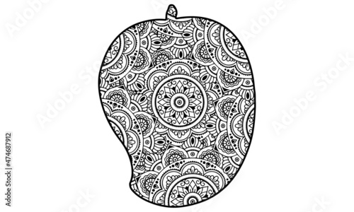 Mandala style illustration of a mango, a juicy tropical stone fruit drupe belonging to the genus.