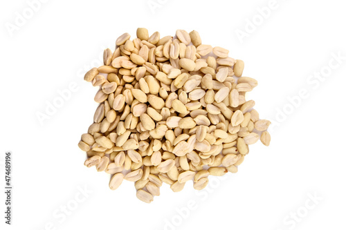 Raw blanched peanuts isolated on white