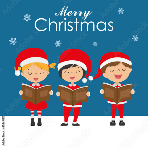 Children dressed as Santa Claus singing Christmas songs	