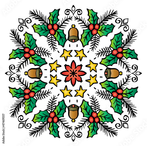 Christmas Mandala Decoration. Hand drawing illustration.	
