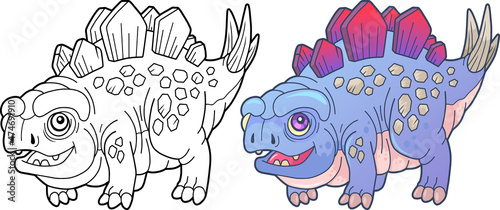 Fototapeta Naklejka Na Ścianę i Meble -  cartoon cute prehistoric dinosaur stegosaurus, coloring book, funny illustration