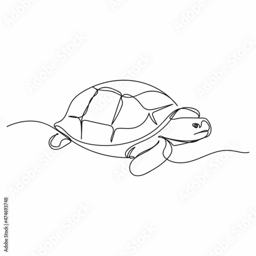 Vector abstract continuous one single simple line drawing icon of turtle in silhouette sketch.