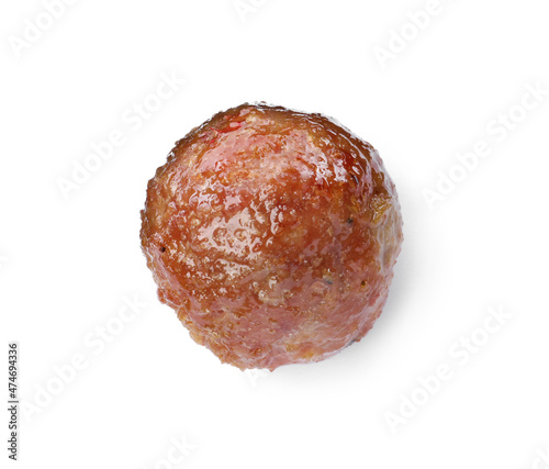 Tasty cooked meatball isolated on white, top view