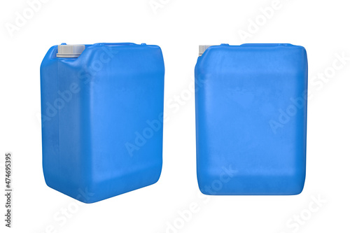 Plastic canister two types of blue on a white background, 3d render photo