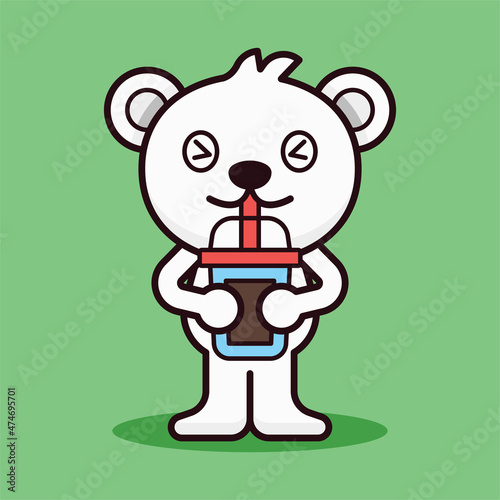 Polar Bear Drink Bubble Tea Illustration