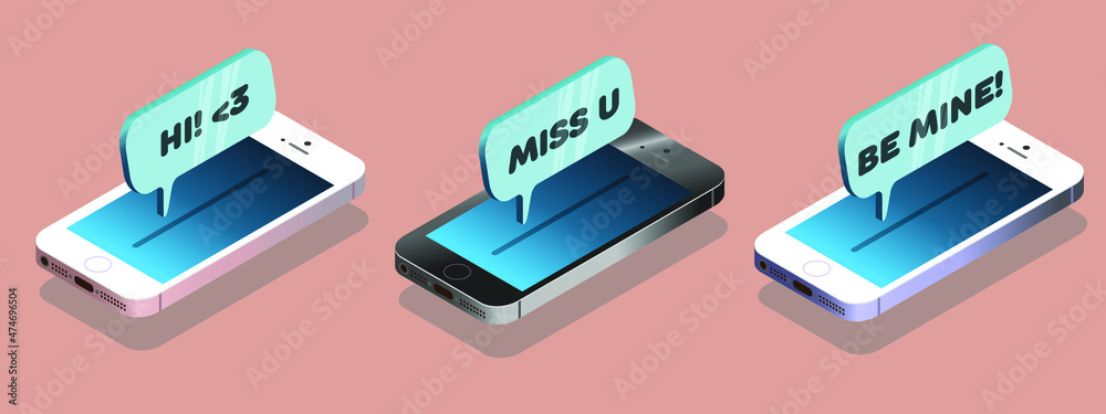 Isometric phone with messages 