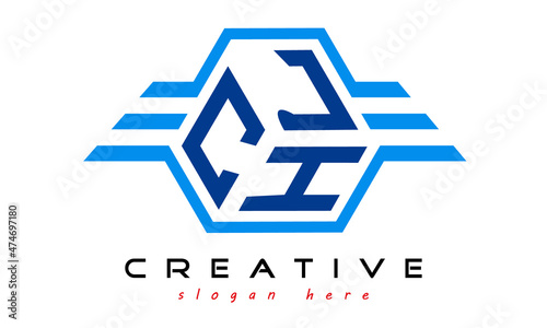 emblem badge with wings CJH letter logo design vector, business logo, icon shape logo, stylish logo template
