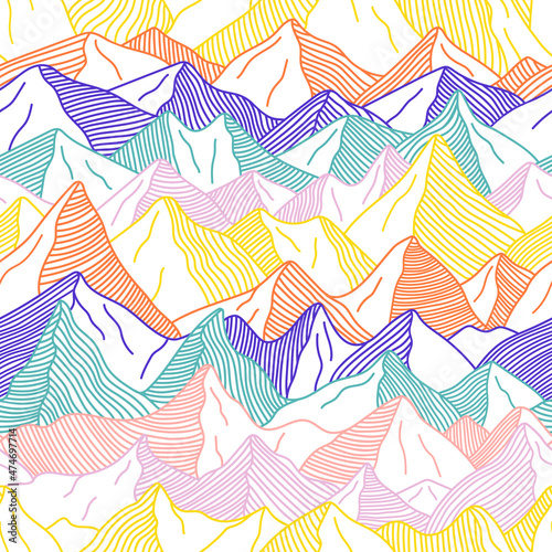Photography Abstract line art mountains seamless pattern