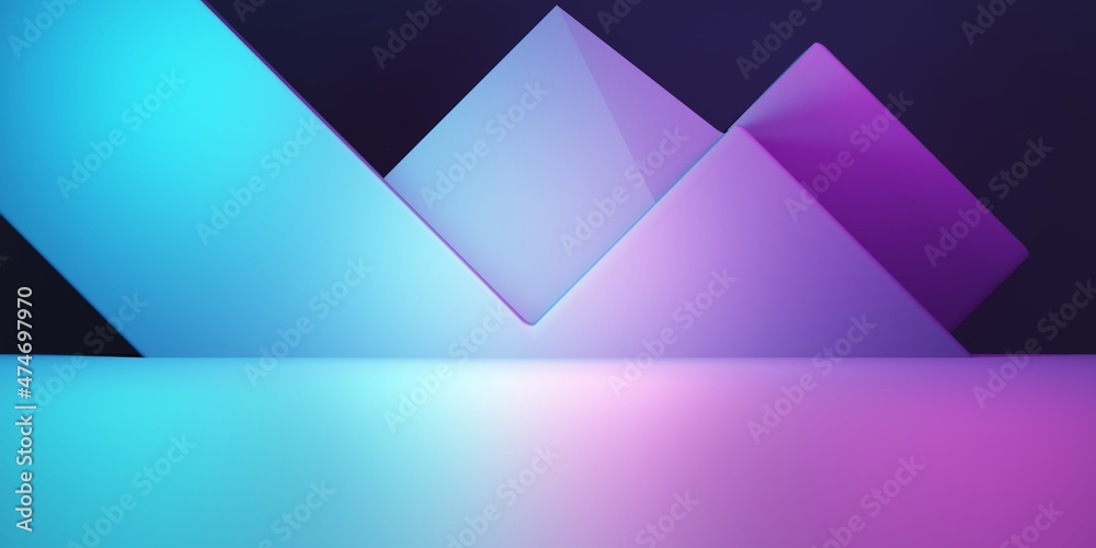 3d rendering of purple and blue abstract geometric background. Scene for advertising, technology, showcase, banner, cosmetic, fashion, business, metaverse. Sci-Fi Illustration. Product display