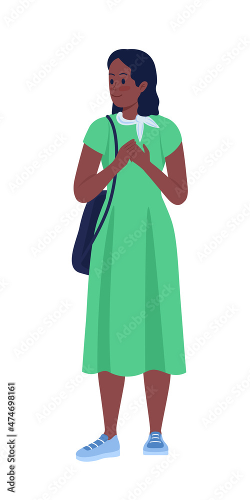 Pleased girl wearing green dress semi flat color vector character. Posing  figure. Full body person on white. Schoolgirl isolated modern cartoon style  illustration for graphic design and animation Stock Vector | Adobe