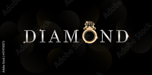 Diamond typeface illustration of ring and diamond. gold and silver colors design. applicable for banner, poster, background for jewelry and gemstone store.