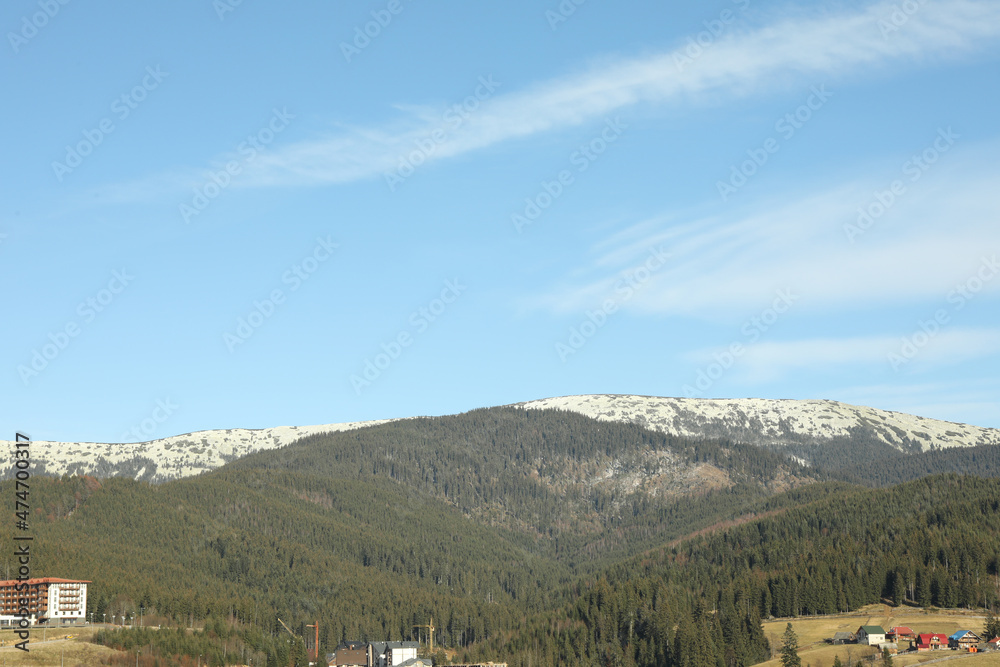 Carpathian mountains in sunny day against blue sky